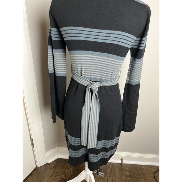 Prana Body Con Black Pullover Dress V-Neck with Stripes Belted SZ Small Y2K - Picture 2 of 10